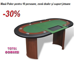 Masă Poker pentru 10 persoane, zonă dealer și suport jetoane, Verde